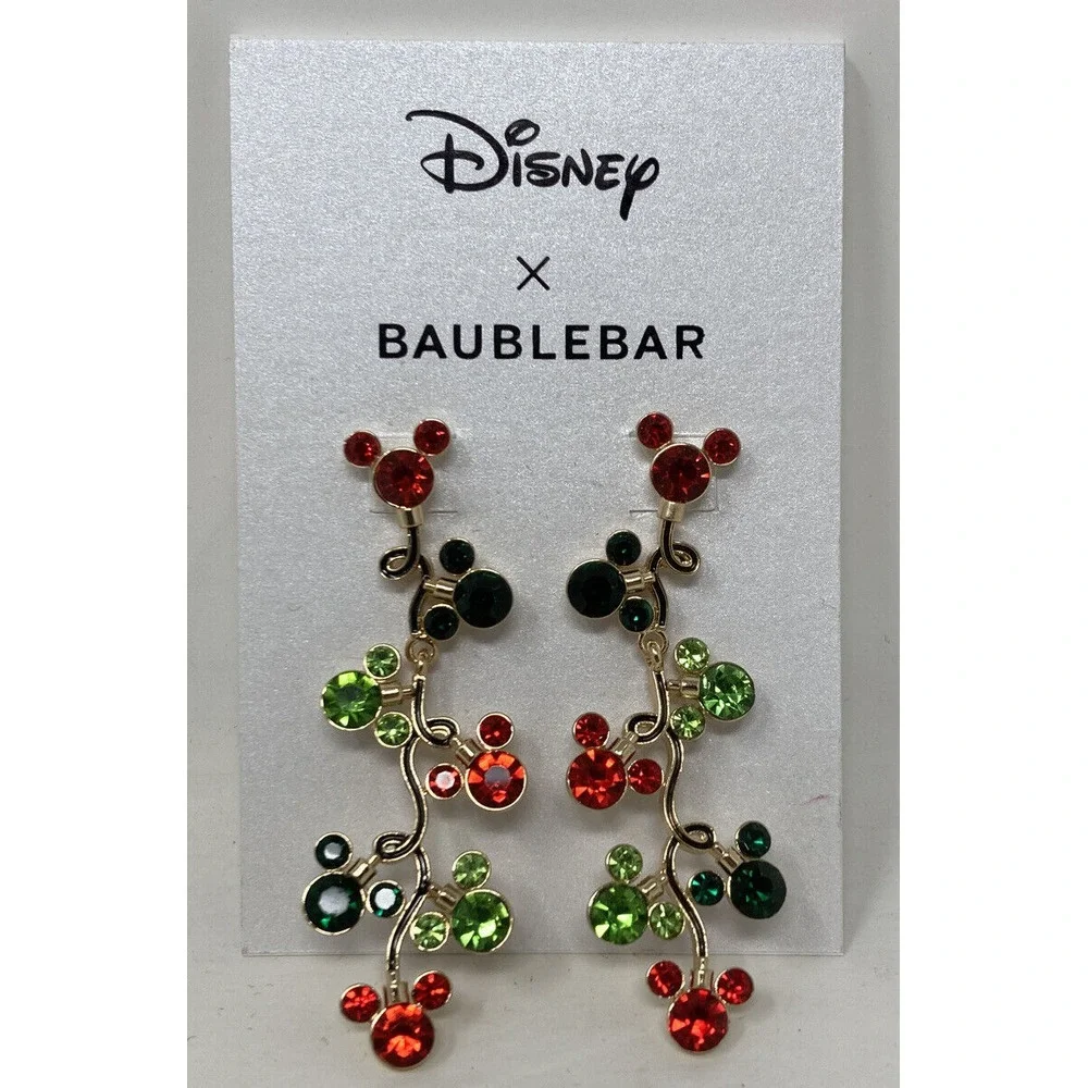 BAUBLEBAR X‎ DISNEY Red & Green Mickey Christmas String Lights Dangle Earrings